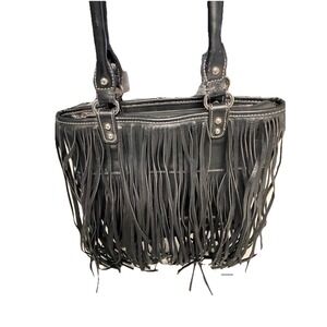 Blazin Roxx Fringe Tote Black Faux Leather Western Boho Shoulder‎ Bag Layered